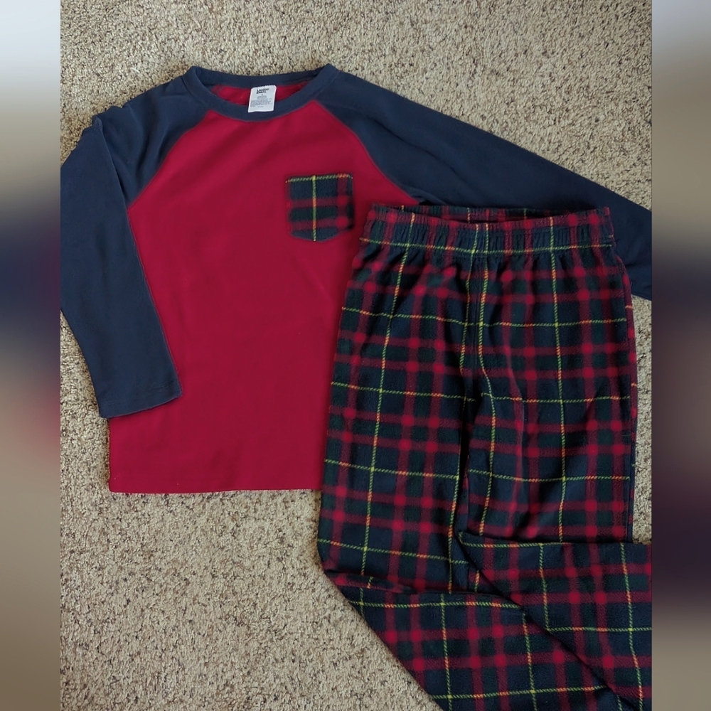 Lands' End Kids Red and Navy Plaid Pajama Set
